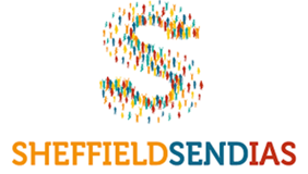 A large S made up of tiny coloured people.  Text underneath reads Sheffield SENDIAS in capital letters