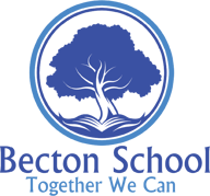 Blue tree in a circle.  Text underneath says Becton School together we can in blue text