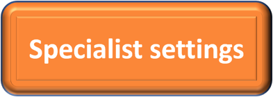 Orange rectangle with white text that says specialist settings
